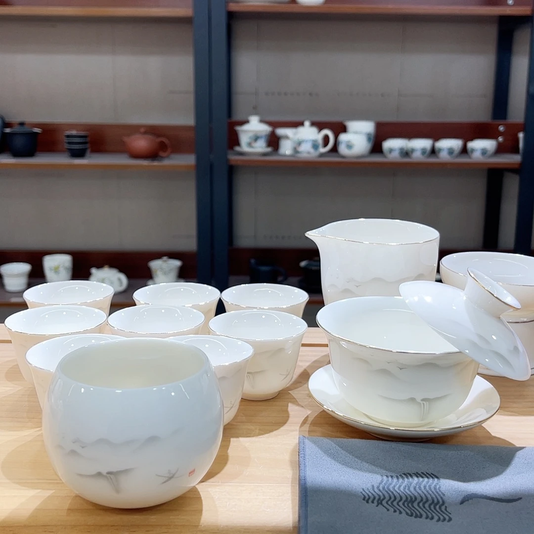 高端羊脂玉茶具套装