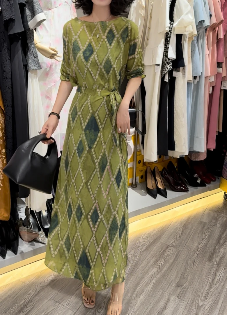 芭乐珂夏季高定精致印花气质连衣裙251266