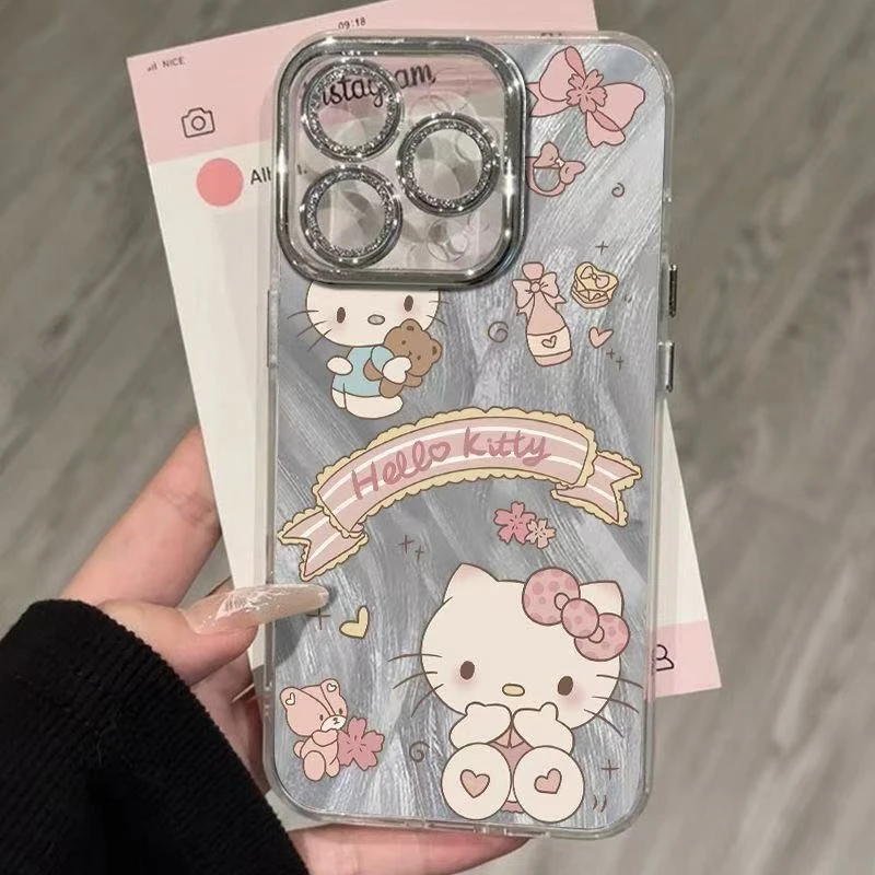 KT猫小熊适用苹果16/15/14女生13/12/11pm羽纱高级全包手机壳防摔