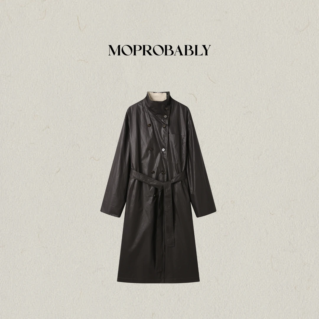 Moprobably李予诺「御影」"100%棉"时尚双排扣长款风衣外套B5356006