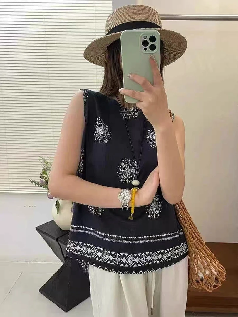 棉麻车轮花长款上衣套装（偏远地区不包邮）