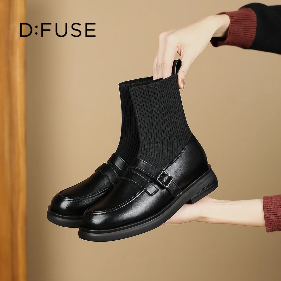 星期六旗下高端品牌迪芙斯新款时尚百搭加绒马丁靴黑色英伦风短靴