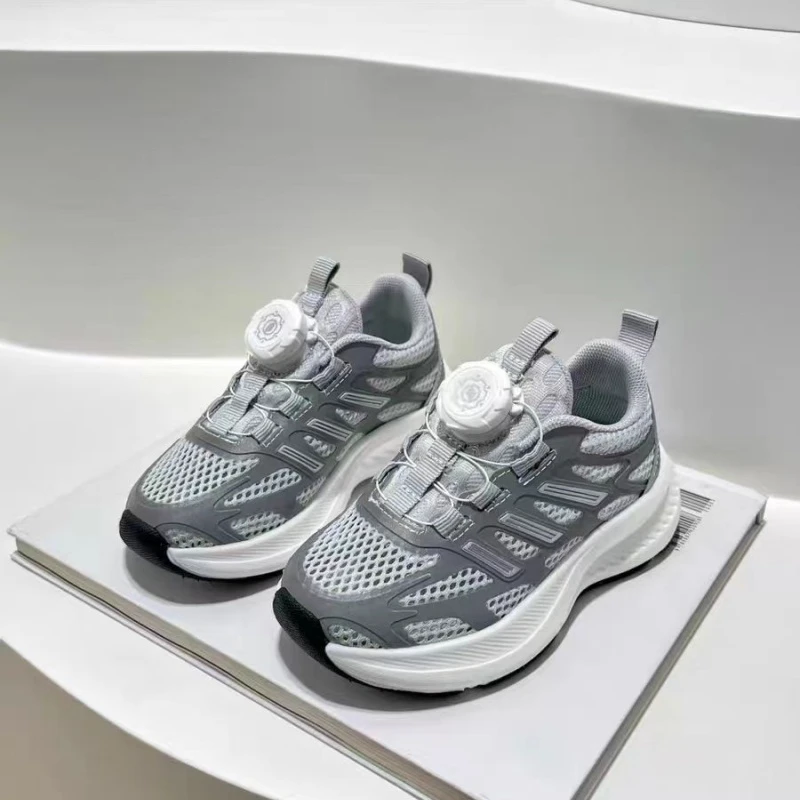 2025夏季新款旋转扣童鞋单网透气女童跑步鞋男童网面软底运动鞋