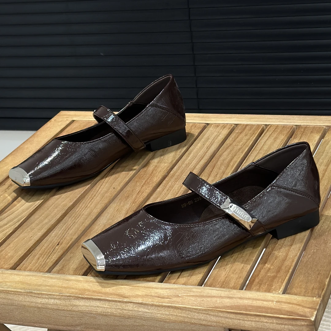 2025春季新款韩版金属方头玛丽珍鞋女百搭低跟浅口踩跟单鞋晚晚鞋