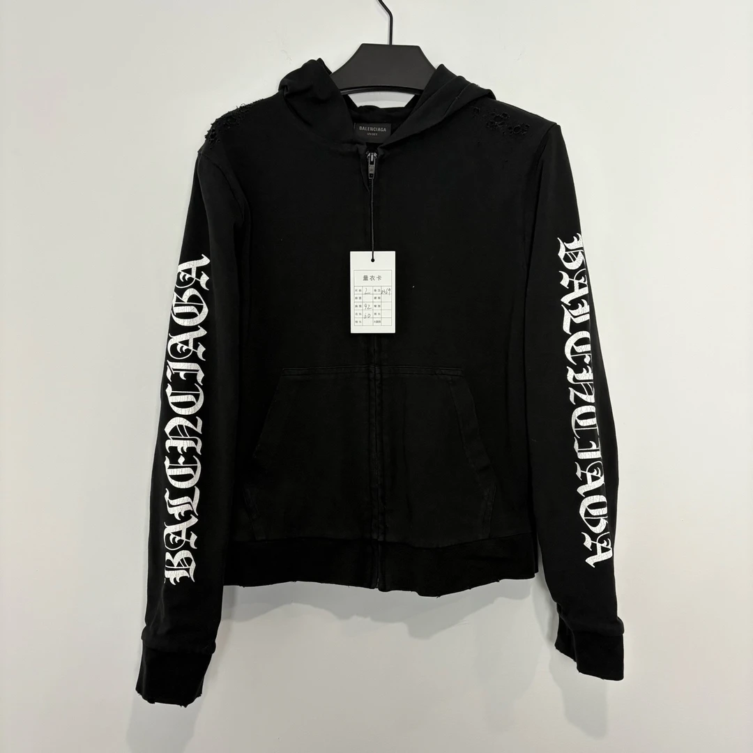 未使用 Balenciaga/巴黎世家 （vd）24SS 破坏 连帽外套 梵文 0369