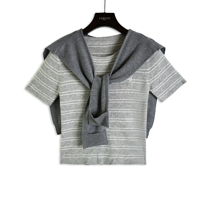 【CENFUN】341*2025夏季针织时尚条纹休闲短袖A22048