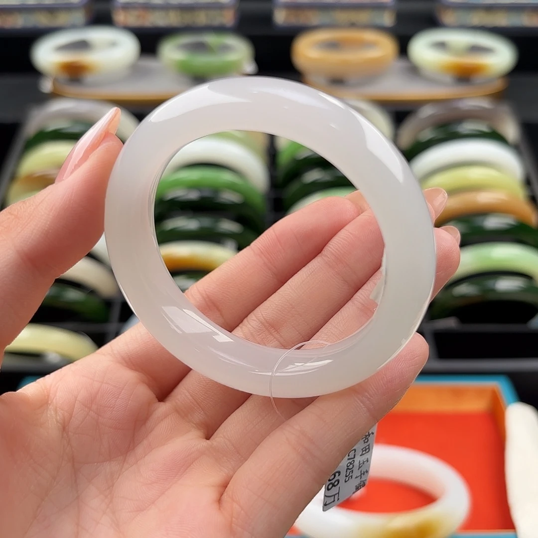 和田玉未镶嵌手镯51.5高冰起荧白月光 小冰块