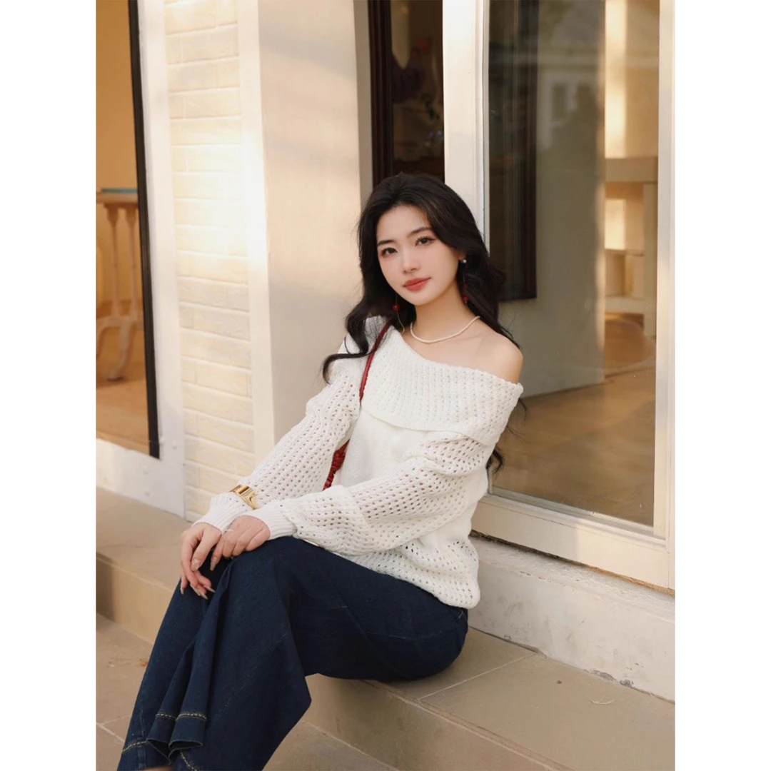 陈佳洁【比弗山庄】港风复古纯色毛针织衫女显瘦百搭上衣JC267328