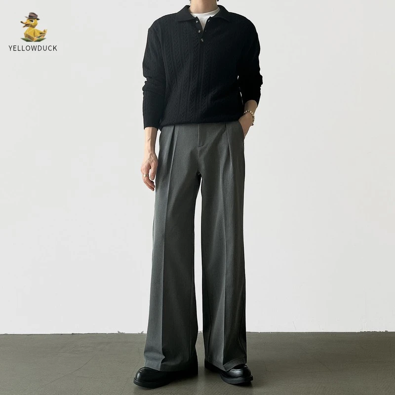 爆！【2025年压褶A字阔腿西裤】冬季休闲通勤西裤男直筒宽松垂感