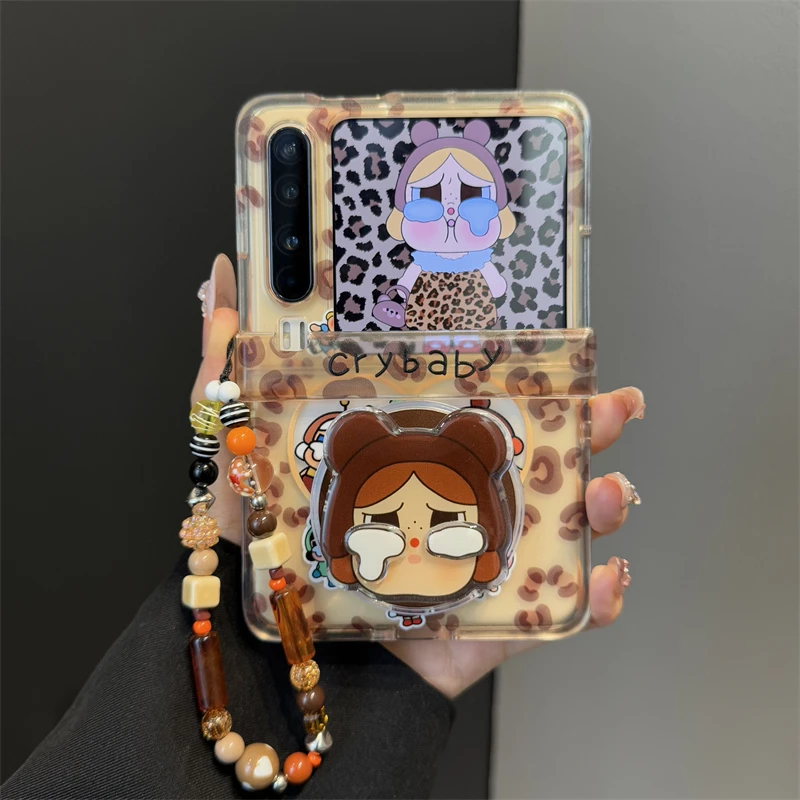 适用华为purax典藏版折叠屏手机壳pocket2棕色豹纹哭娃磁吸支架女