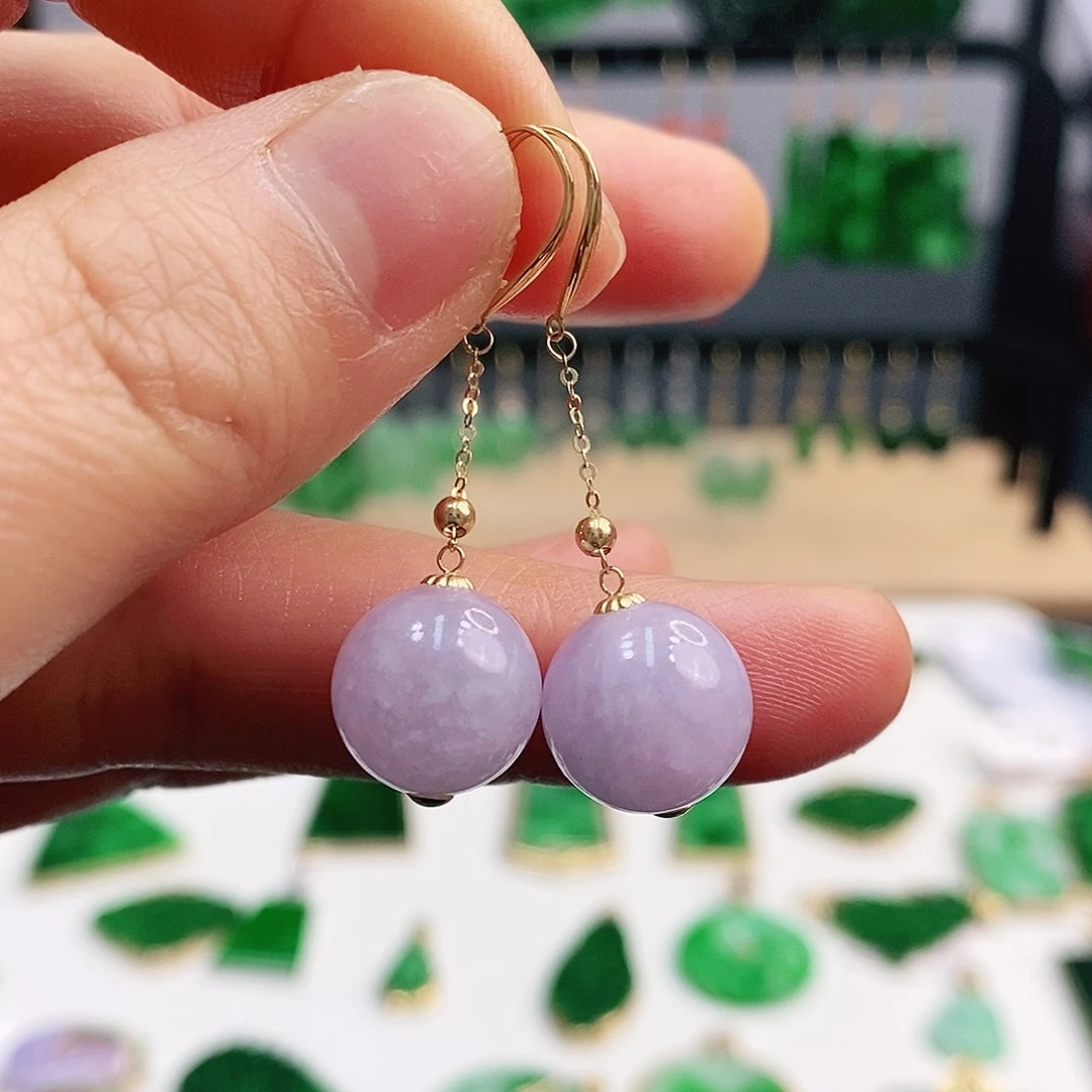 翡翠耳饰18K金镶嵌挂件