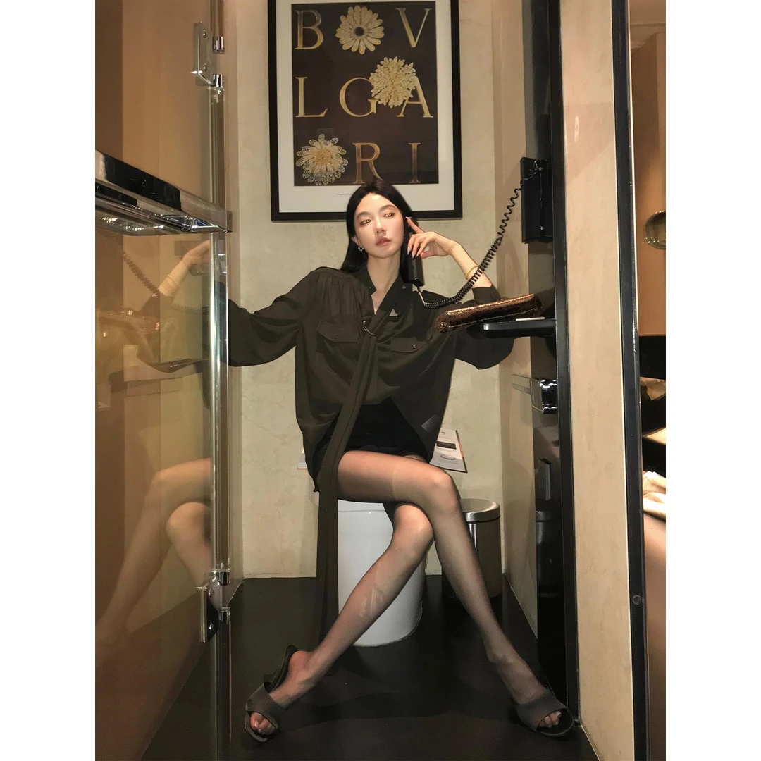 区区欧阳飘带雪纺衬衫女夏季薄款设计感小众长袖气质衬衣宽松上衣