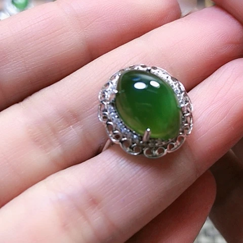和田玉戒指银S925镶嵌