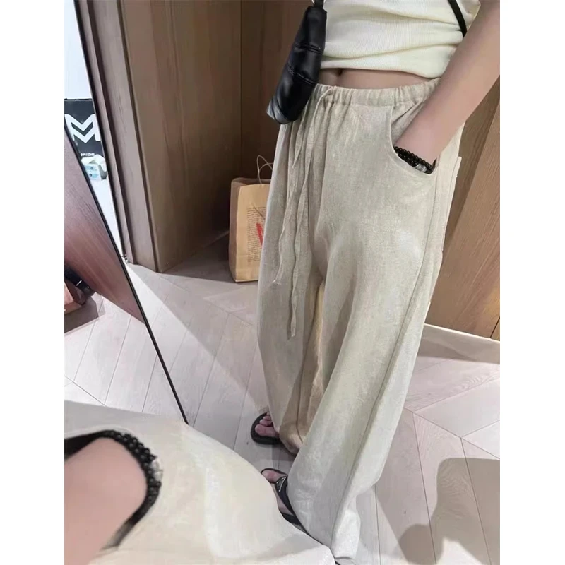 老钱风！自留！水洗苎麻阔腿裤休闲裤松弛感棉麻裤子休闲裤女新款
