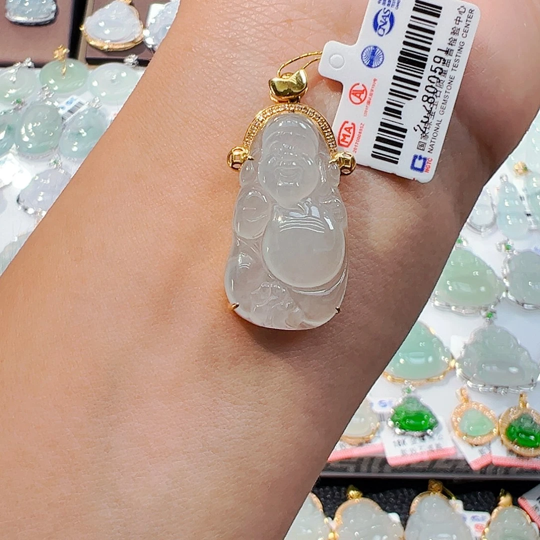 吊坠(不含链)18K金镶嵌翡翠财神爷