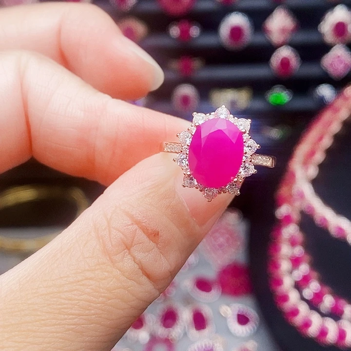 红宝石戒指银S925镶嵌