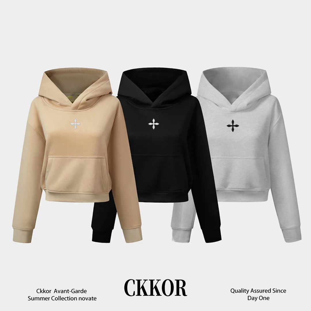 CKKOR美式休闲慵懒风连帽卫衣女秋冬新款时尚刺绣修身显瘦短外套