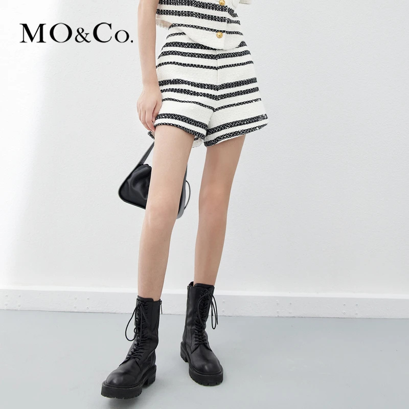 【达播用链接】MOCO春肌理面料简约条纹高腰短裤休闲裤MBC1SOT018