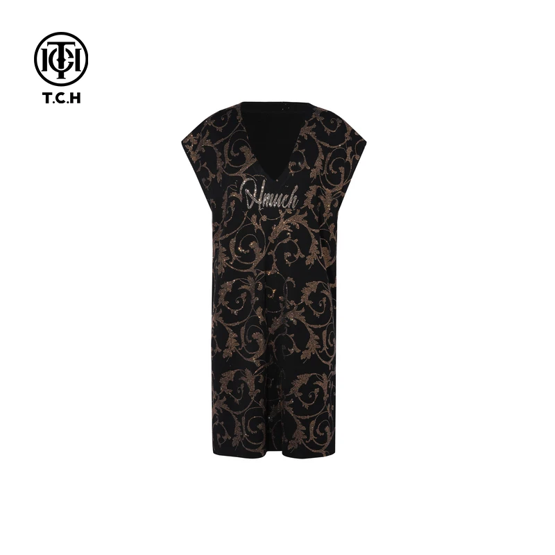 TCH轻奢烫钻工艺时尚休闲舒适气质连衣裙女T75A30E1012私服tch