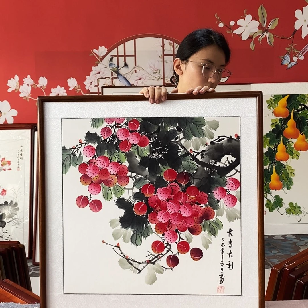 国画手写手绘带框包邮62✖️62国画作品