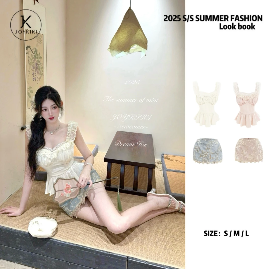 JOYKIKI金金【粉黛霓裳】气质拼接盘扣设计新中式上衣套装J25B382