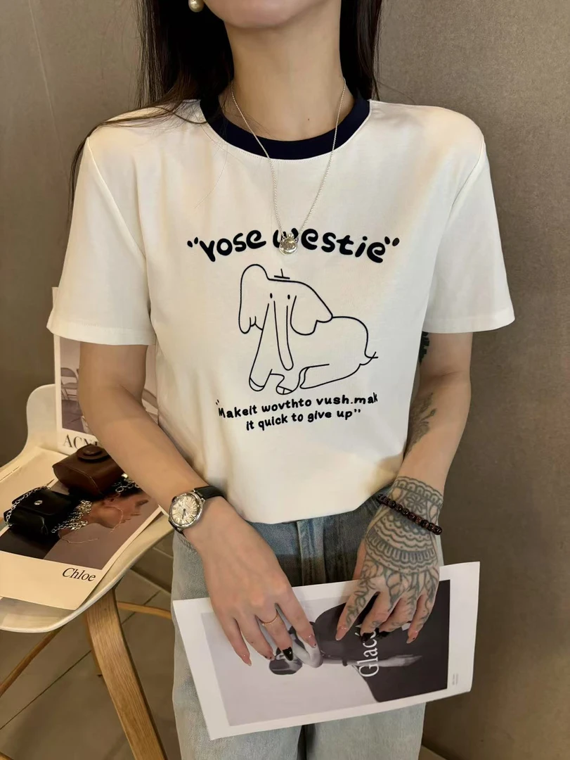 妮子严选拼色T恤设计重工圆领短袖621