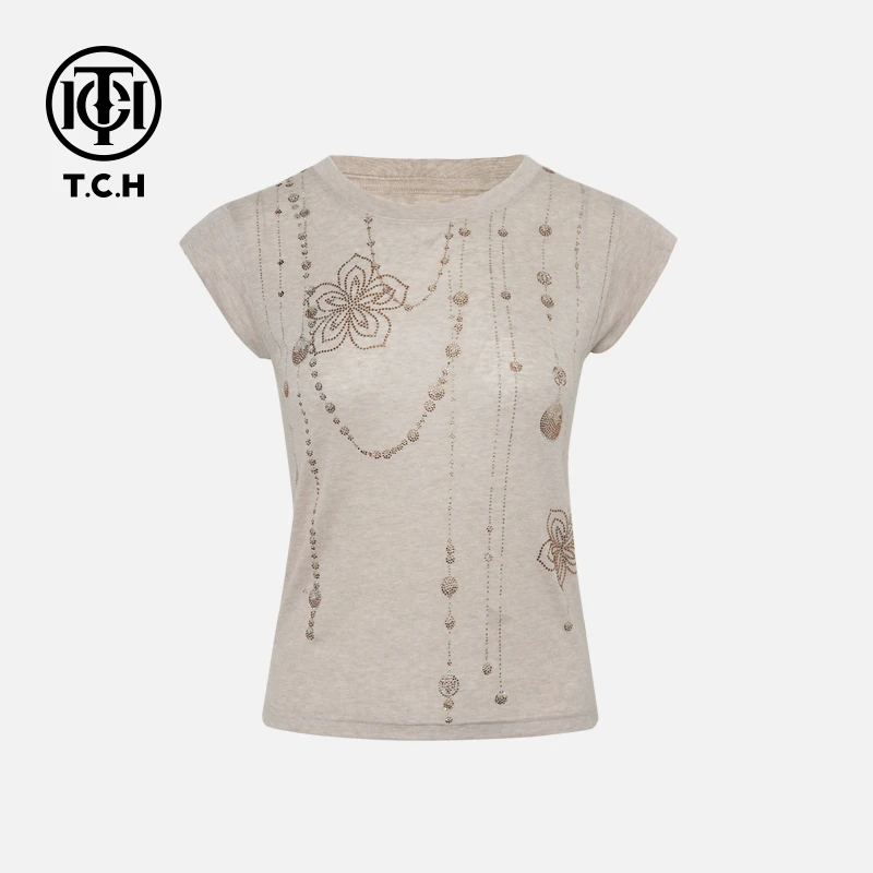 TCH私服烫钻工艺新时尚淑女百搭新潮流T恤女T75B10E5120轻奢tch