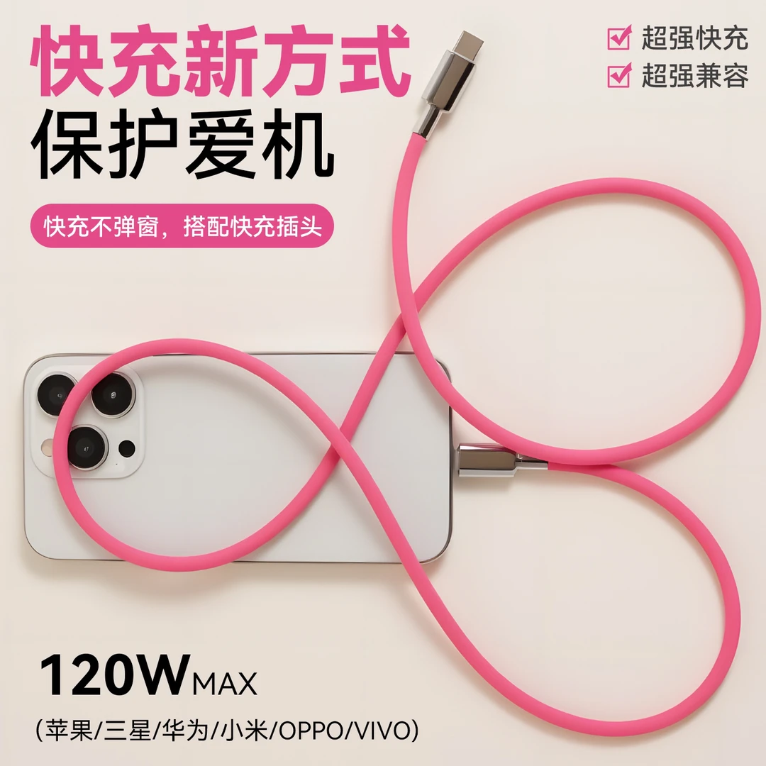 液态柔软硅胶数据线适用安卓苹果iPhone16/15/14/13快充线typec线