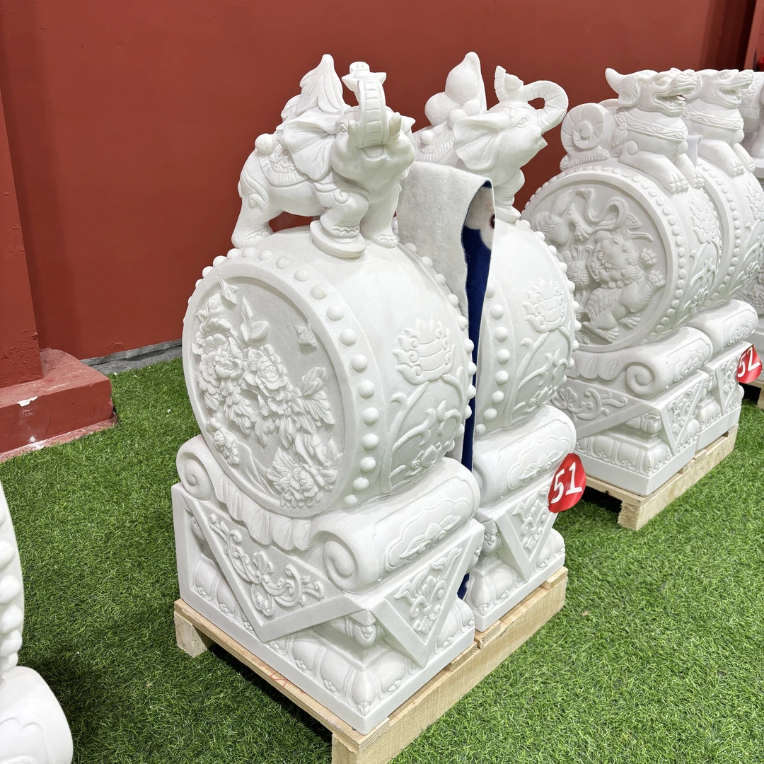 定金。石雕抱鼓石一对天然汉白玉大象石鼓门当貔貅麒麟青石摆件