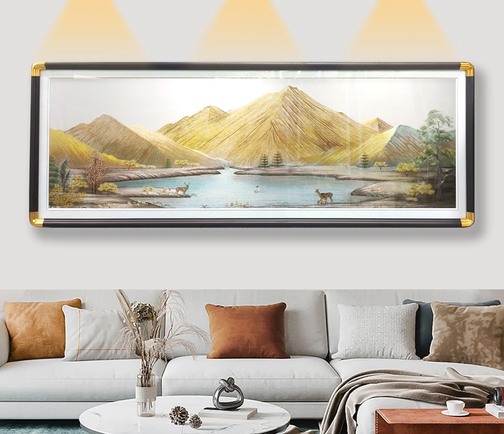 【金山聚宝盆高级感装饰画】高端高档织锦绣客厅沙发山水挂画轻奢