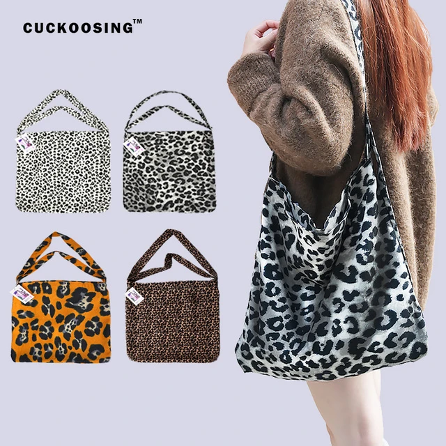 韩版双肩带斜挎单肩布包ins豹纹碎花明星同款大容量气质百搭女包