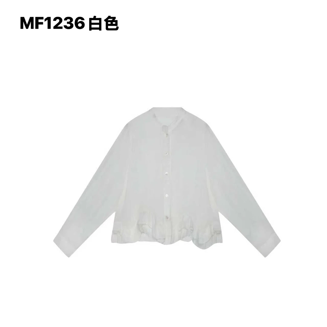 【麻訪家】MF1236白色文艺减龄荷叶边百搭长袖开衫上衣