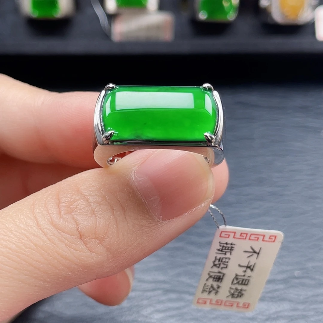 翡翠戒指银S925镶嵌天然a货翡翠3106