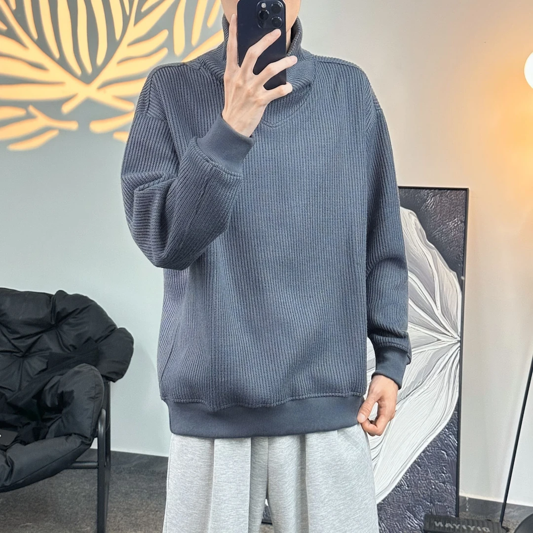 秋季高领/堆堆领男纯色秋冬毛衣百搭时尚拼接ins韩版长袖