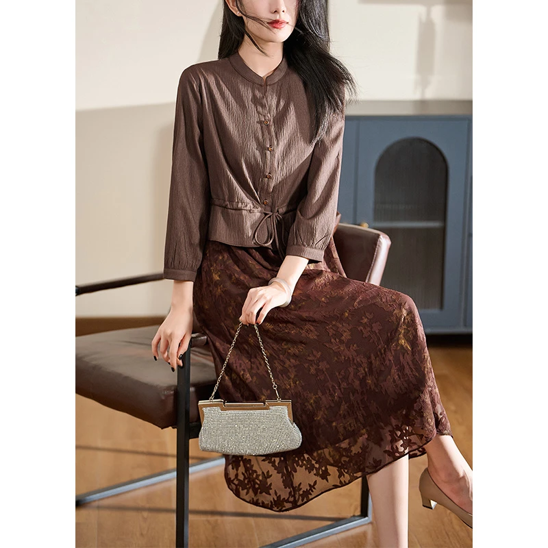 2025春季上新高贵大气显瘦高级假两件连衣裙#CLQ87699