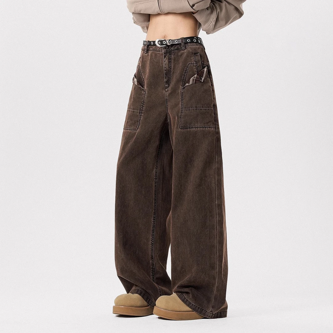 WITI潮流美拉德工装牛仔裤冬季复古大口袋宽松直筒潮牌阔腿裤子男