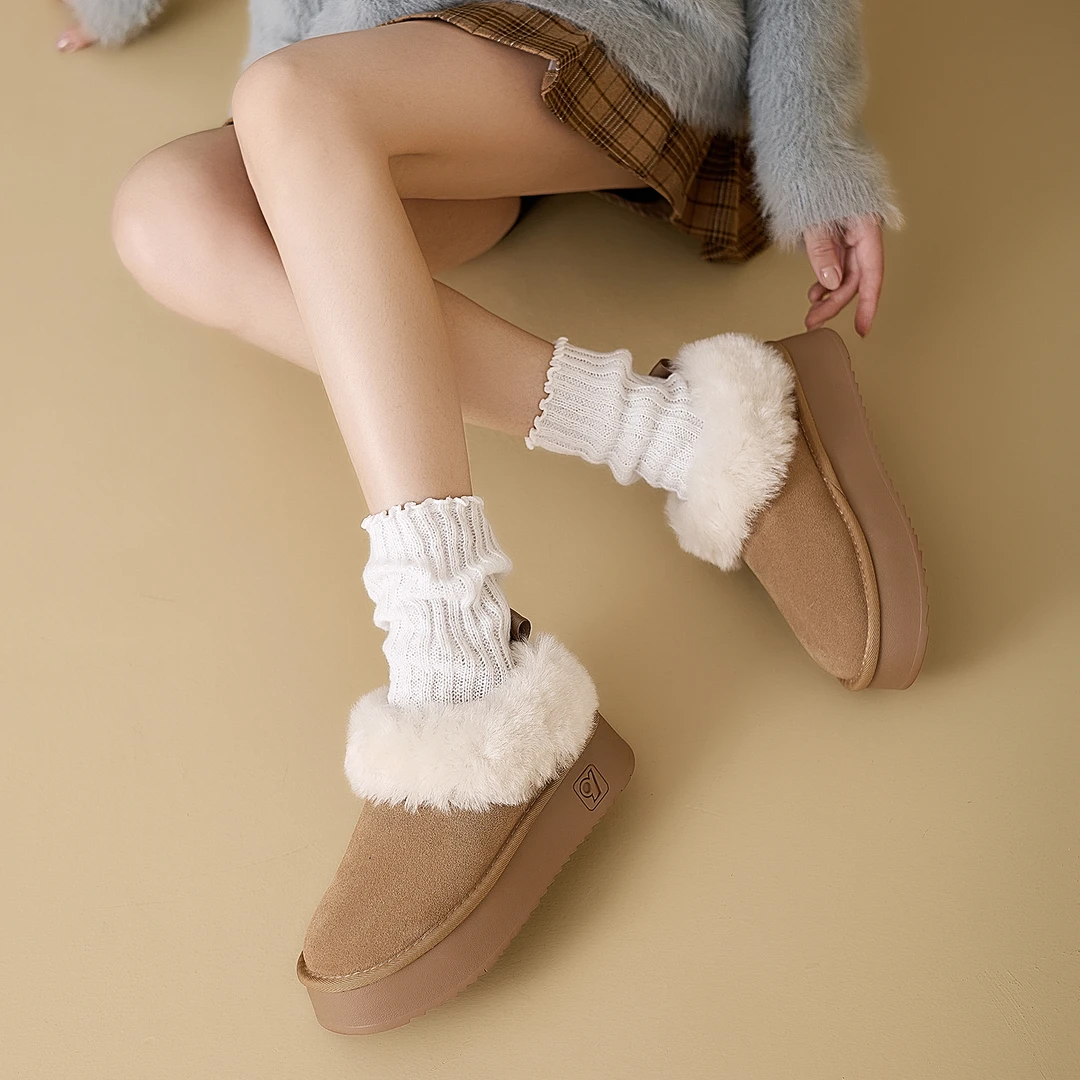 小个子手工女鞋5cm~加绒加厚保暖雪地靴厚底增高不累脚毛毛短靴女