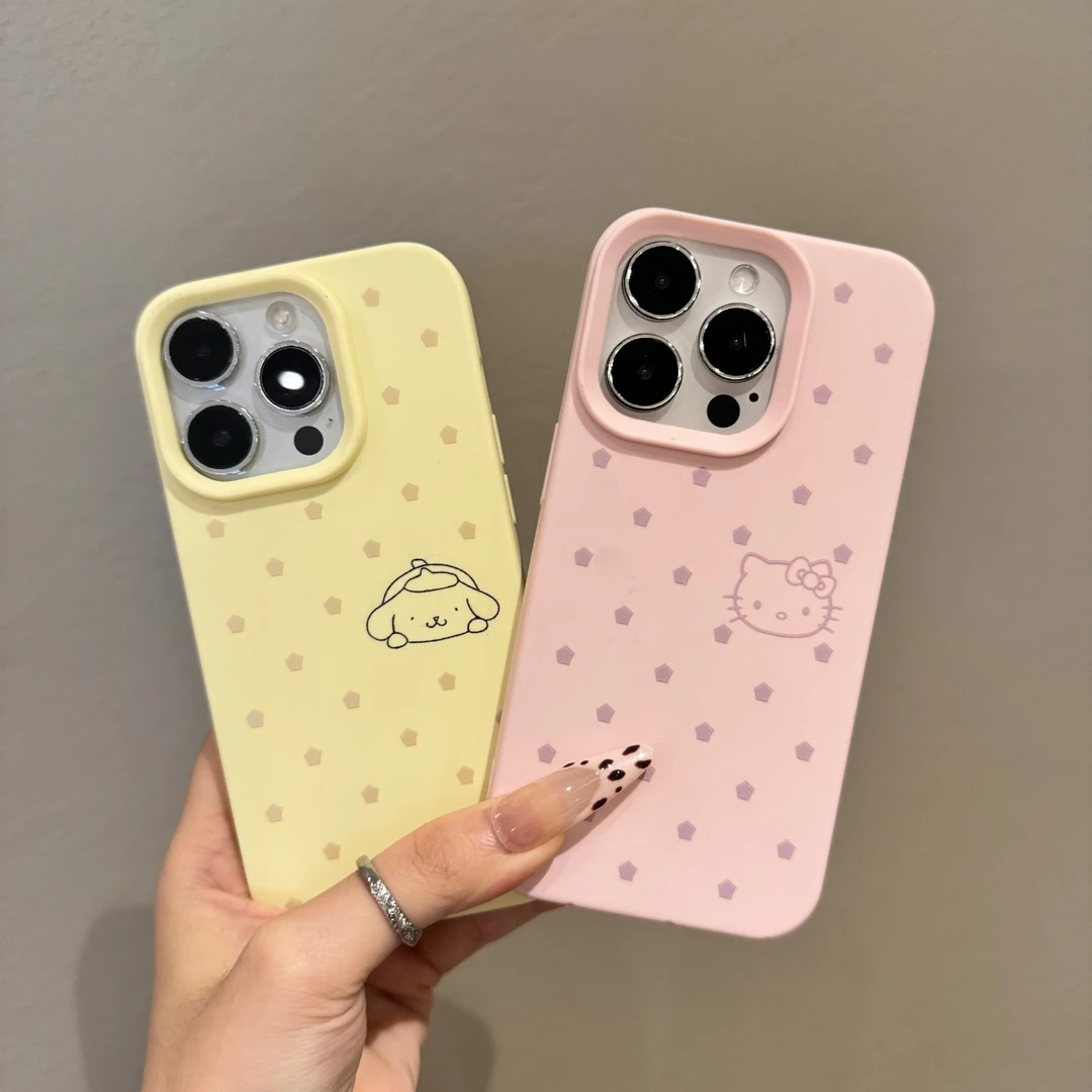 可爱情侣KT猫布丁狗大孔液态硅胶适用苹果17/16/15promax手机壳软