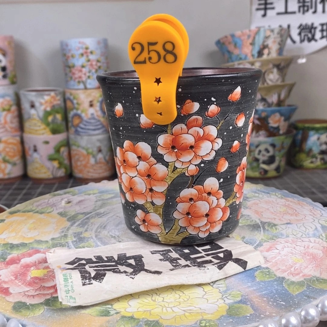 紫砂花盆红陶手绘花盆