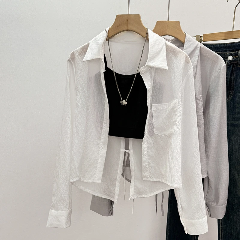 2025夏季新款薄款短款衬衫女外搭开衫休闲宽松百搭设计感防晒衣