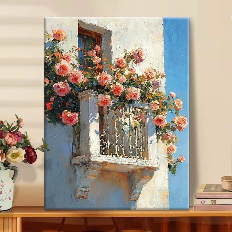 窗台上的花|数字油画diy真心遮盖六代颜料填涂色手绘礼物油彩装饰