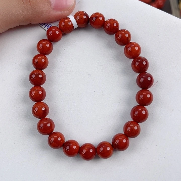 南红玛瑙未镶嵌瓦西牛血红双色圆珠单圈8mm
