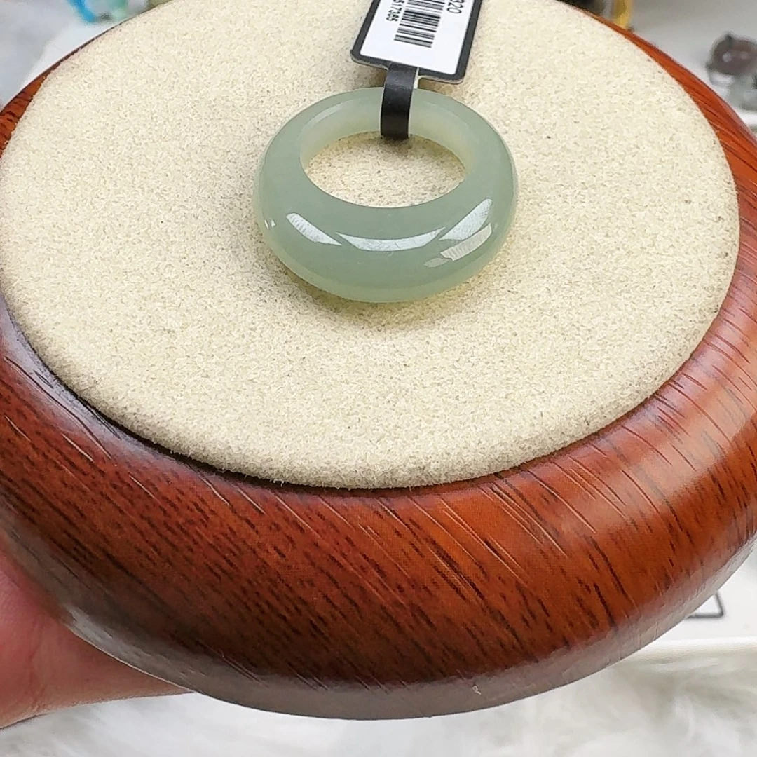 和田玉未镶嵌戒指X02奶蓝馒头片直径17.1