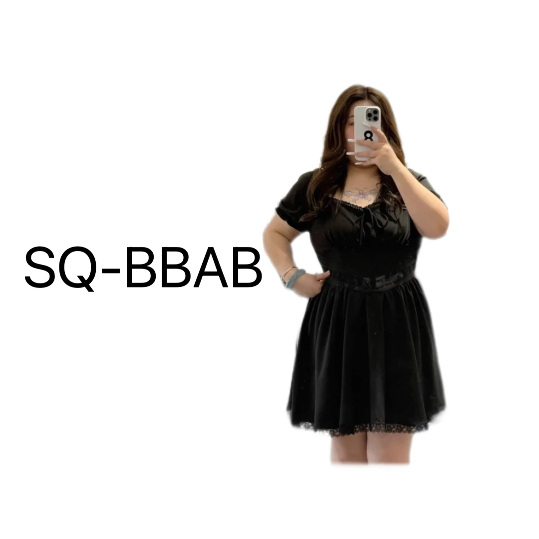 SQL50083法式初恋风方领收腰短裙女温柔风泡泡袖连衣裙