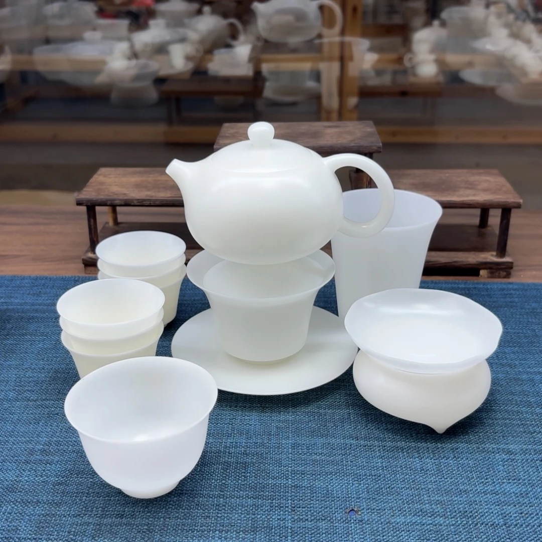薄胎素烧璞玉冰种玉瓷茶具