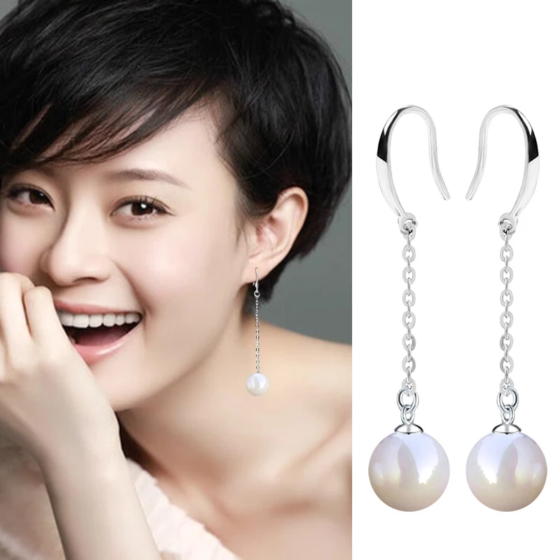 925银仿珍珠耳饰 原创设计耳线流苏纯银耳环轻奢耳坠简约百搭饰品