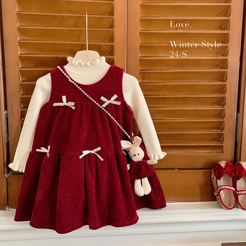 【本妈】冬”冬日晴空"女童针织毛衣+无袖加绒蝴蝶结裙A26239 39‘9