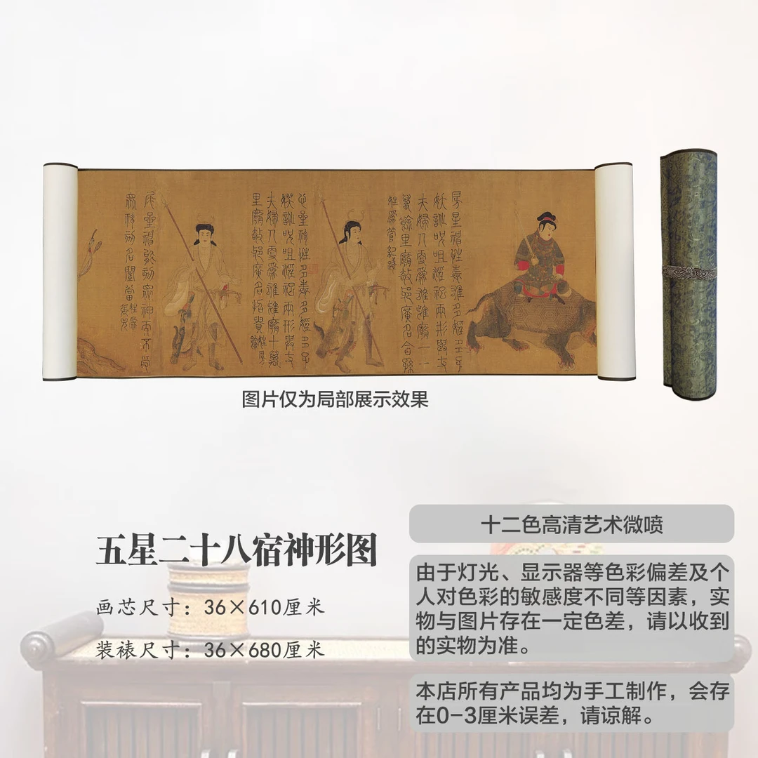 复刻唐梁令瓒《五星二十八宿神形图》宣纸高清微喷卷轴书房办公室