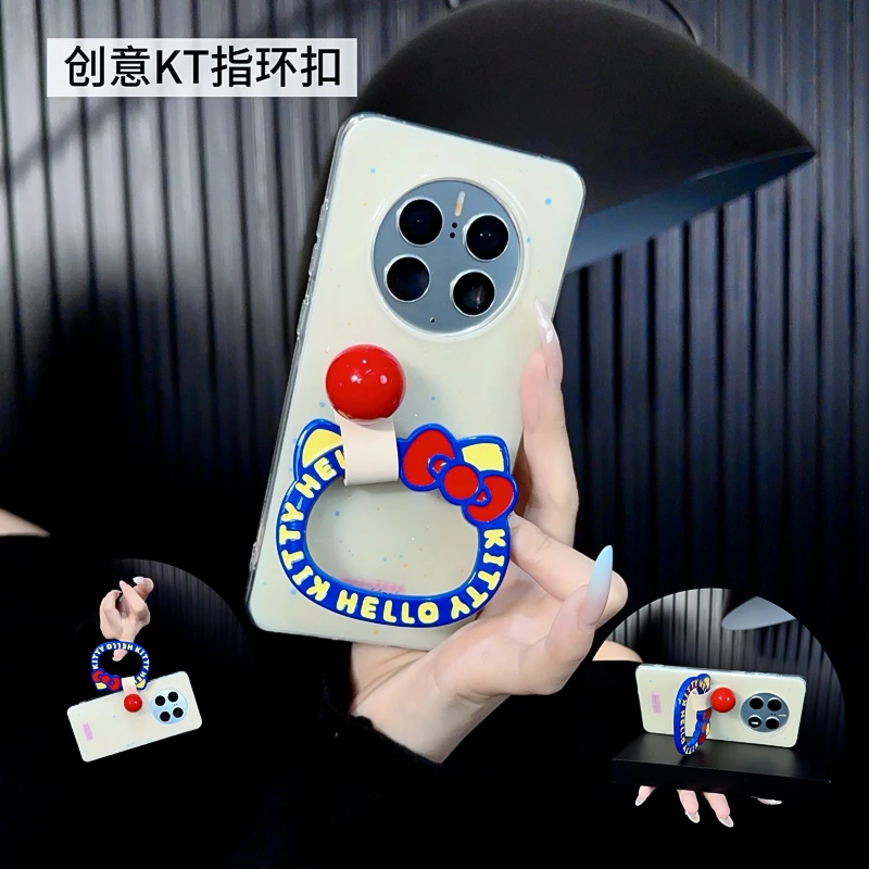 适用华为mate50pro手机壳新款mate50e套huawei泼墨可爱kt猫指环女