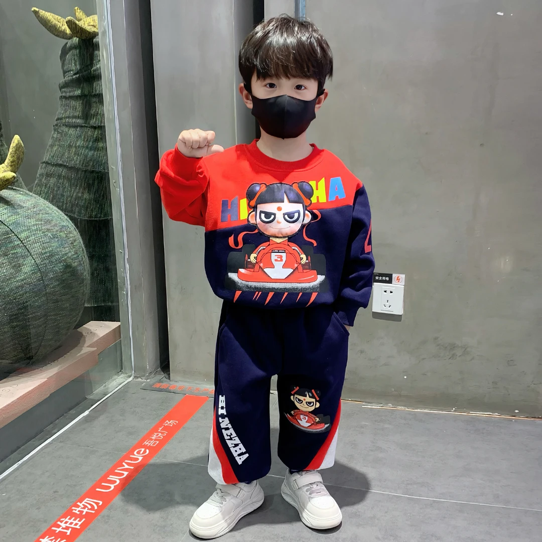 巴拉哪吒衣服男童春秋装套装新款痞帅儿童男童春秋痞帅卫衣